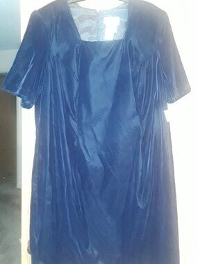 Vintage Lady Dorby Blue Velvet Square Neck Short Sleeve Dress NWT 22W Semi-Lined